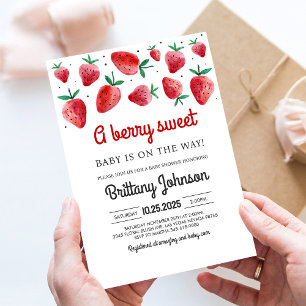 Invitation pour Baby Shower Fille aux Fraises Sucr