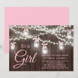 Invitation pour Baby Shower Fille avec Guirlande L