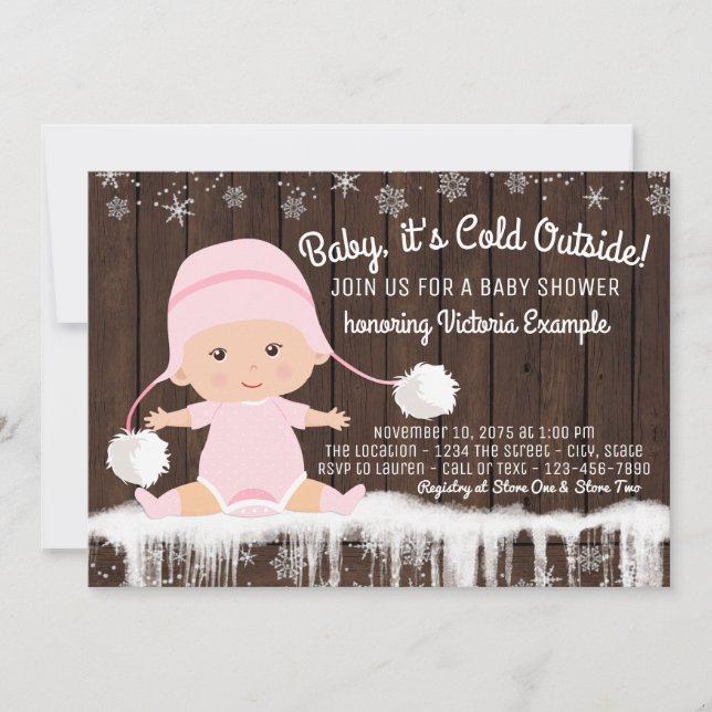 Invitation pour Baby Shower Fille Bébé il fait fro (Devant)