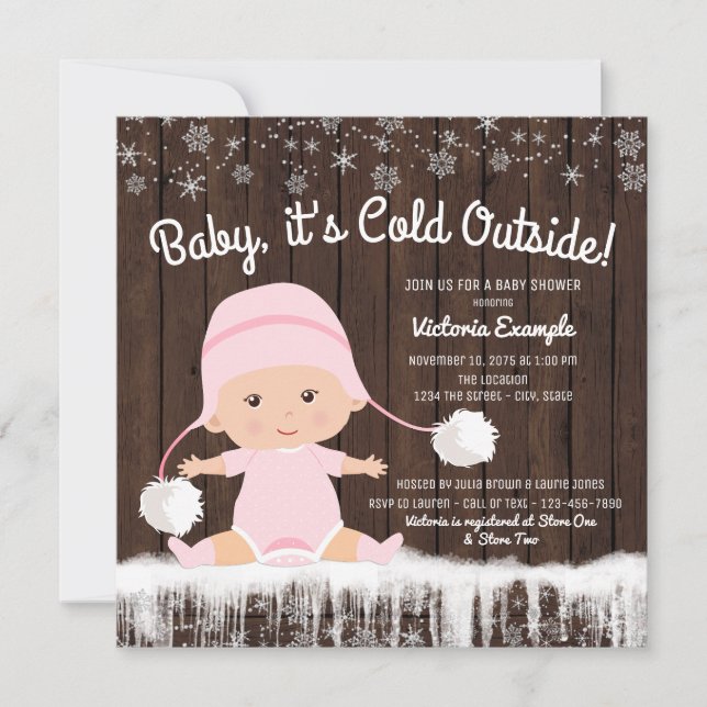 Invitation pour Baby Shower Fille Bébé il fait fro (Devant)