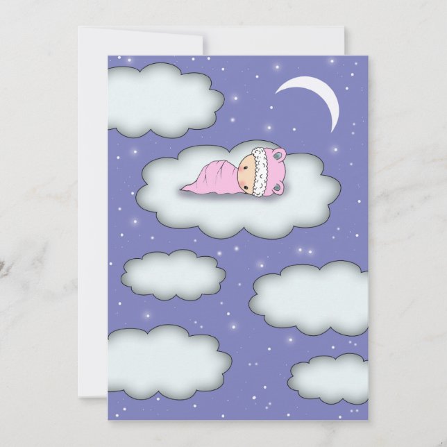 Invitation pour Baby Shower Fille Bébé sur un Nuag (Devant)