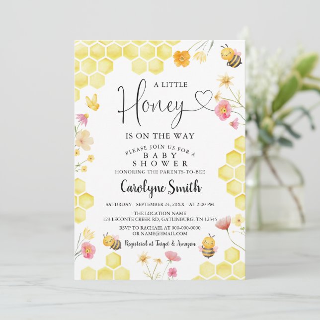 Invitation pour Baby Shower Fille Bee A Little Hon (Debout devant)