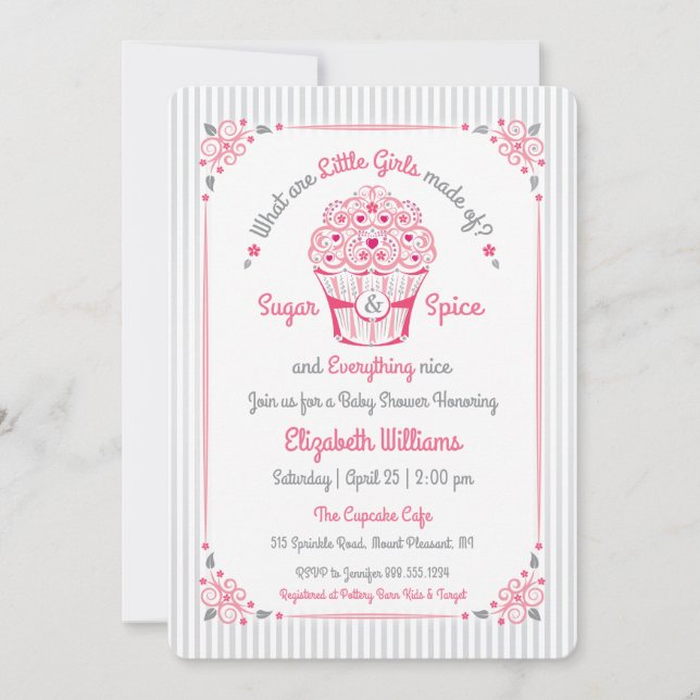 Invitation pour Baby Shower Fille Cupcake Sucre et (Devant)