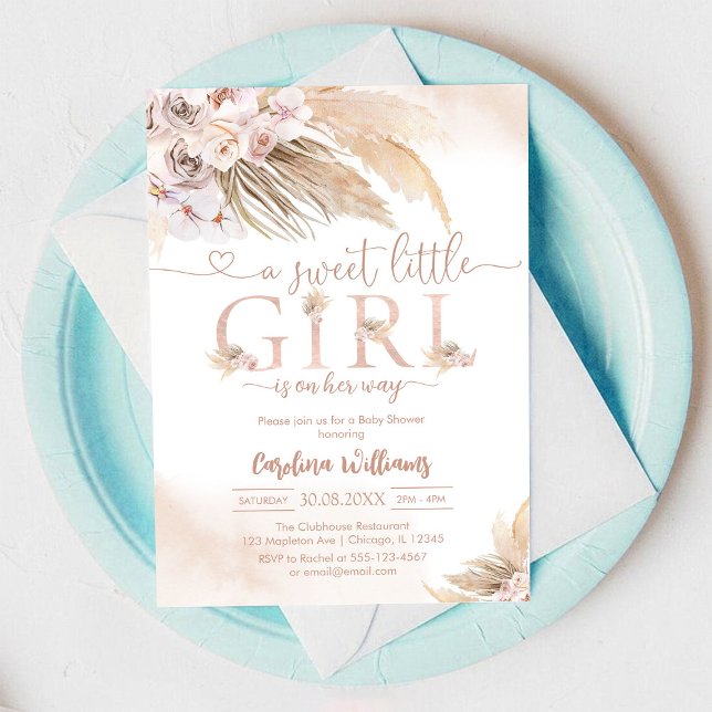 Invitation pour Baby Shower Fille Douce avec Herbe (Créateur téléchargé)