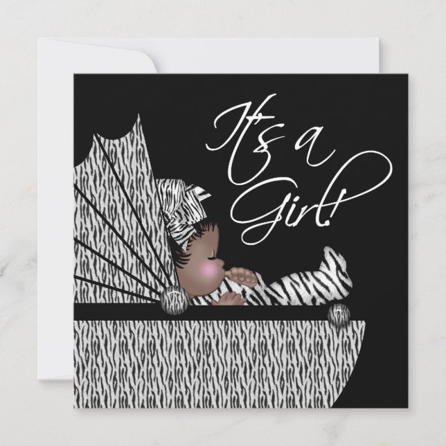 Invitation pour Baby Shower Fille Douce Fille Zèbr (Devant)