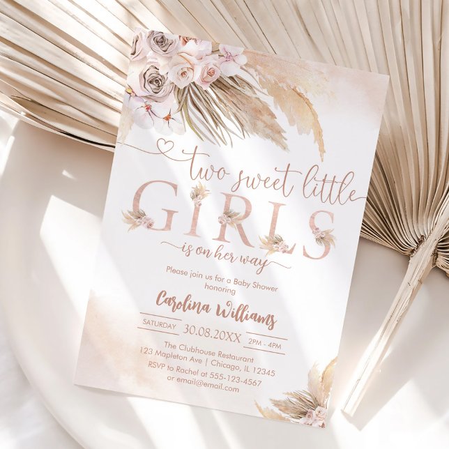Invitation pour Baby Shower Fille Douce Pampas (Créateur téléchargé)