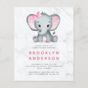 Invitation pour Baby Shower Fille Éléphant BUDGET