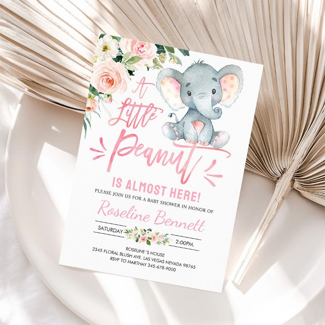Invitation pour Baby Shower Fille Éléphant Rose (Créateur téléchargé)
