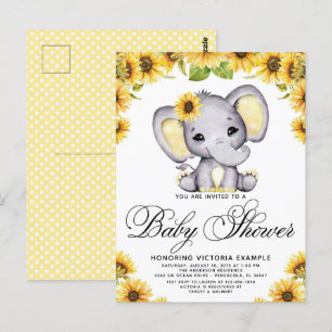 Invitation pour Baby Shower Fille Éléphant Tournes