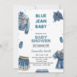 Invitation pour baby shower fille en jean bleu