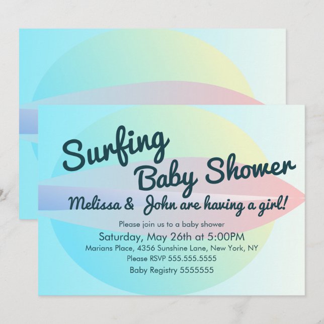 Invitation pour Baby Shower Fille Été Surf Plage (Devant / Derrière)