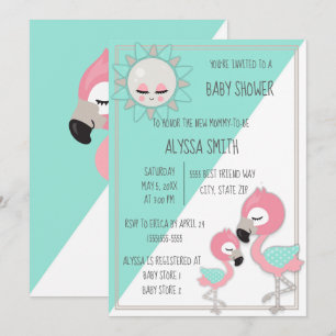 Invitation pour Baby Shower Fille Flamant Rose Ver