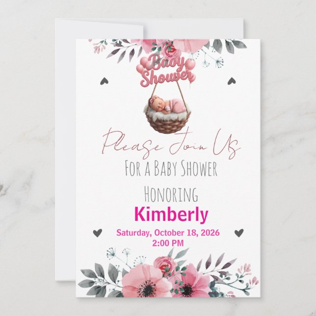 Invitation pour Baby shower fille fleurs de lys Ba (Devant)