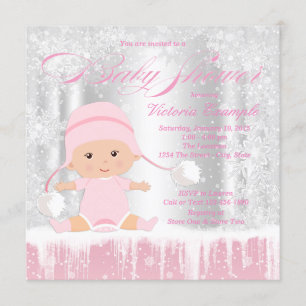 Invitation pour Baby Shower Fille Hiver Merveilleu