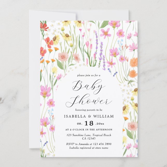 Invitation pour Baby Shower Fille Jardin de Fleurs (Devant)