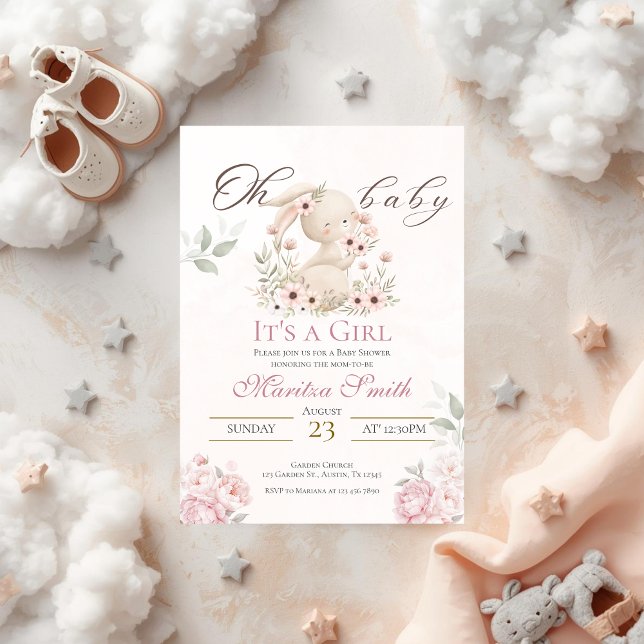 invitation pour baby shower fille lapin (Créateur téléchargé)