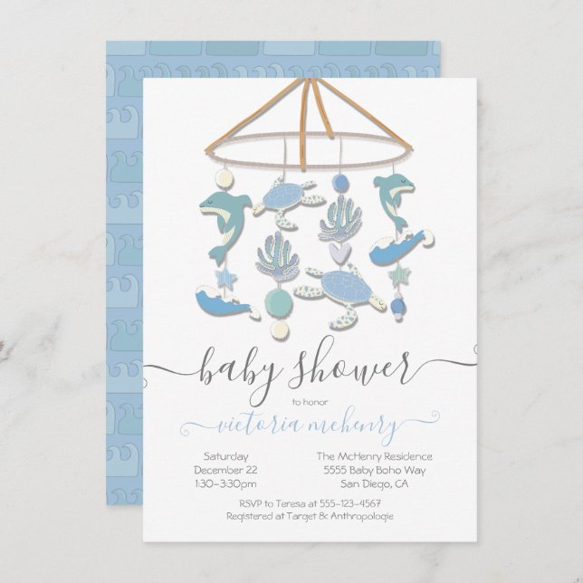 Invitation pour Baby Shower Fille ou Garçon Mobile (Devant / Derrière)