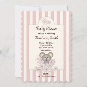 Invitation pour Baby Shower Fille Ourson Koala Ray