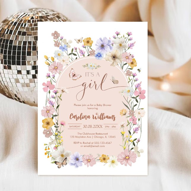 Invitation pour Baby Shower Fille Papillon Fleur S (Créateur téléchargé)