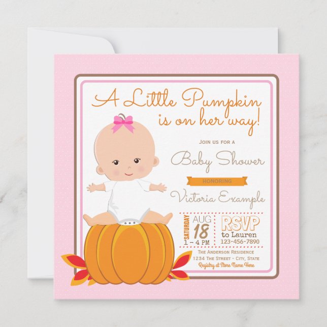 Invitation pour Baby Shower Fille Petit Citrouille (Devant)
