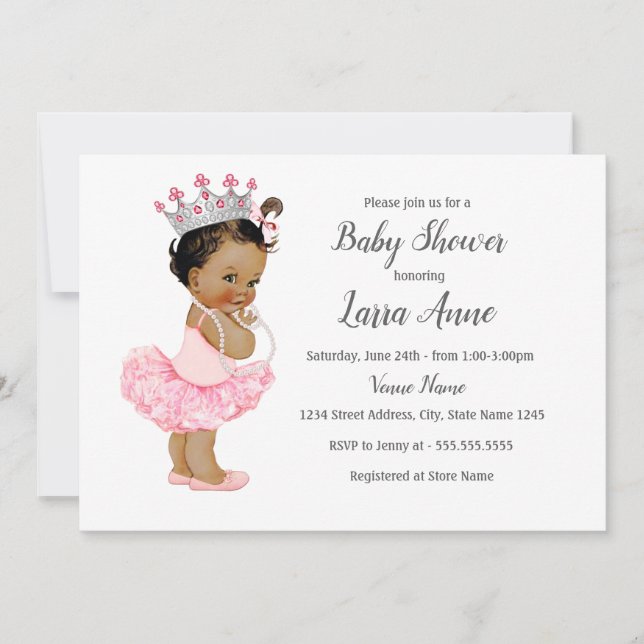 Invitation pour Baby Shower Fille Princesse Rose E (Devant)