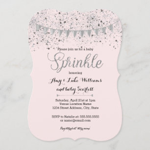Invitation pour Baby Shower Fille Rose Argent Baby