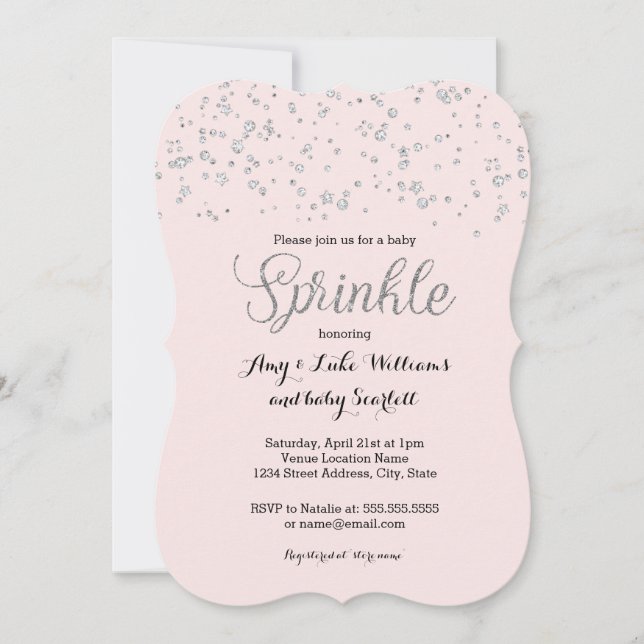 Invitation pour Baby Shower Fille Rose Argent Pail (Devant)