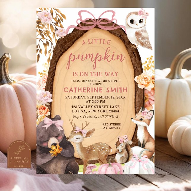 Invitation pour Baby Shower Fille Rose Citrouille  (Créateur téléchargé)