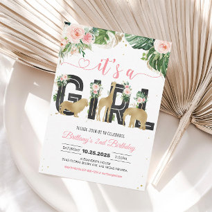 Invitation pour Baby Shower Fille Rose Wild One
