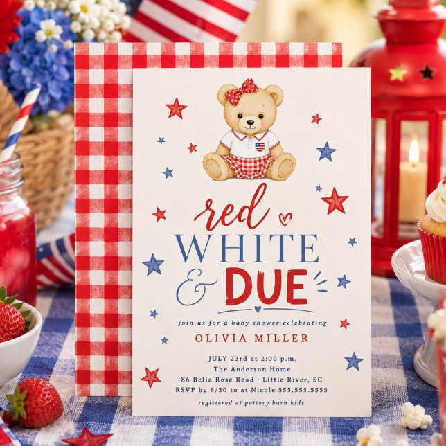 Invitation pour Baby Shower Fille Rouge Blanc & À  (Créateur téléchargé)