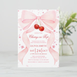 Invitation pour Baby Shower Fille Ruban Cerise sur