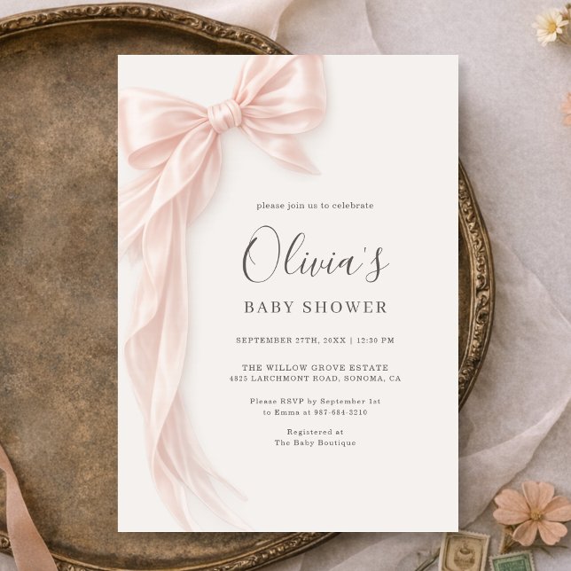 Invitation pour Baby Shower Fille Ruban Coquette R (Créateur téléchargé)