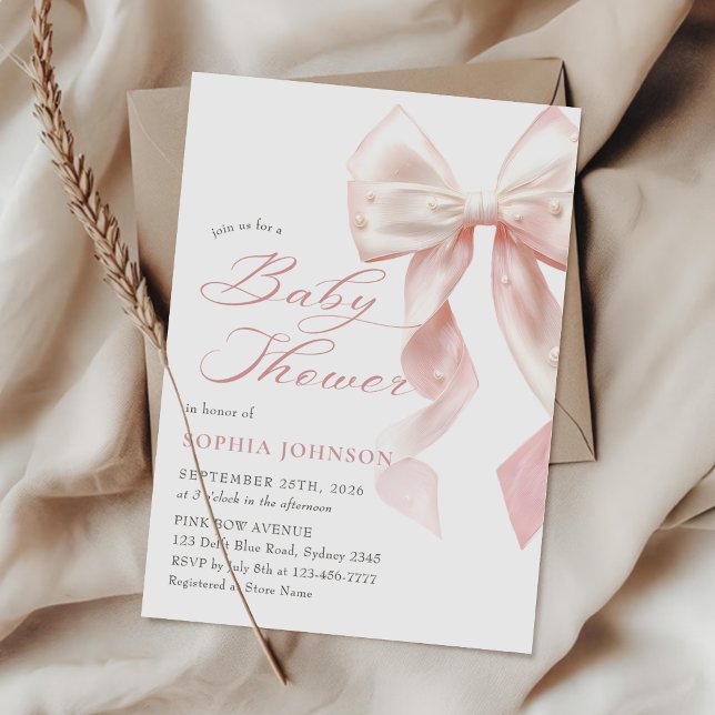 Invitation pour Baby Shower Fille Ruban Rose (Créateur téléchargé)