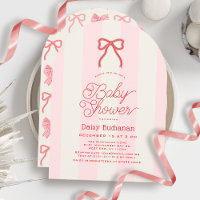 Invitation pour Baby Shower Fille Ruban Rouge et R