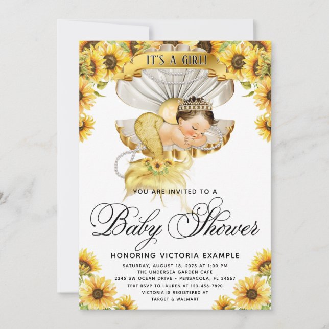 Invitation pour Baby Shower Fille Tournesol (Devant)