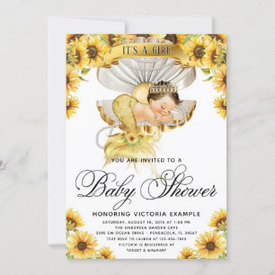 Invitation pour Baby Shower Fille Tournesol
