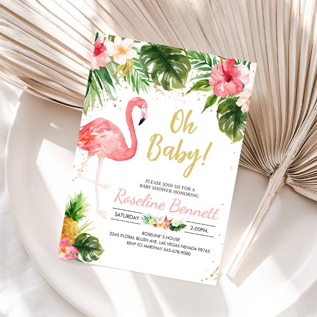 Invitation pour Baby Shower Fille Tropicale "Flami (Créateur téléchargé)