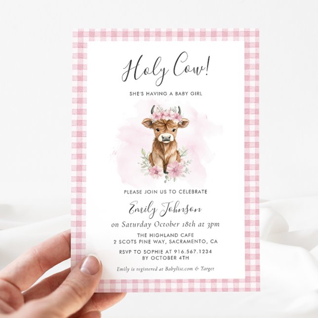Invitation pour Baby Shower Fille Vache des Highla (Créateur téléchargé)