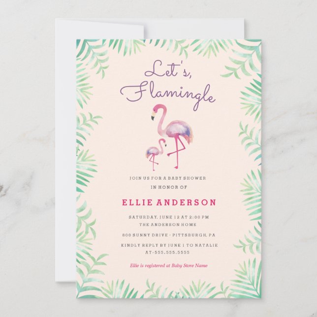 Invitation pour Baby Shower Flamant Rose Bébé (Devant)