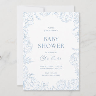 Invitation pour Baby Shower Fleur Bleue Mignonne