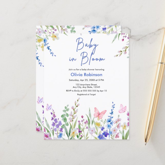 Invitation pour Baby Shower Fleur de Bébé en Fleur (Devant/Arrière en situation)