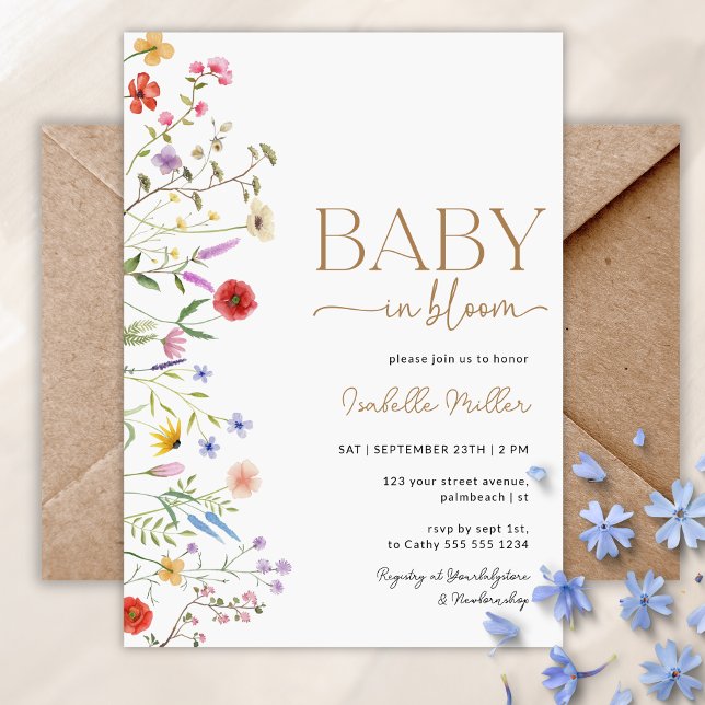 Invitation pour Baby Shower Fleur de Bébé Sauvage (Créateur téléchargé)