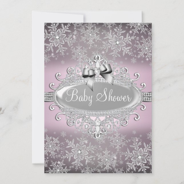 Invitation pour Baby Shower Fleur de Neige Rose Ar (Devant)
