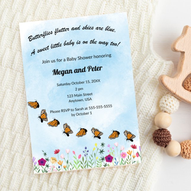 Invitation pour Baby Shower Fleur et Papillon (Créateur téléchargé)