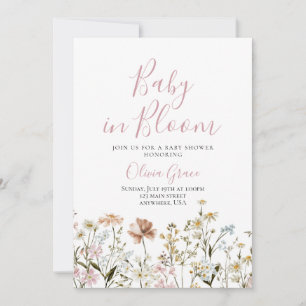 Invitation pour baby shower Fleur sauvage bébé en 