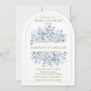 Invitation pour Baby Shower Fleur Sauvage Bleu Pou