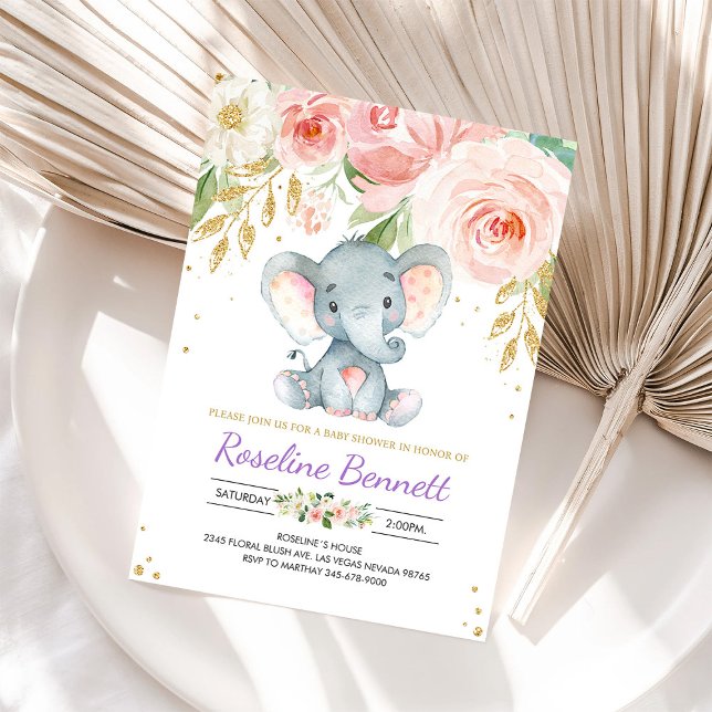Invitation pour Baby Shower Fleurie à l'Éléphant V (Créateur téléchargé)