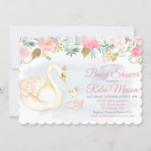 Invitation pour Baby Shower Fleurie avec Cygne