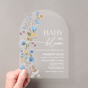 Invitation pour Baby Shower Fleurie Bleue, Bébé en