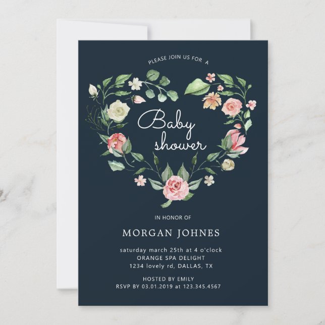 Invitation pour Baby Shower Fleurie Midnight Bloom (Devant)